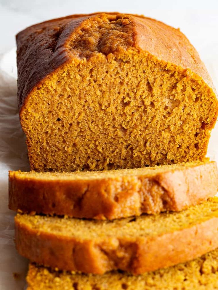 slices of pumpkin bread stacked on top of each other