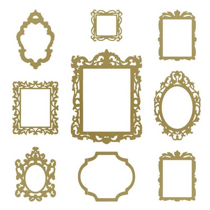 a set of nine ornate frames in gold on a white background stock photo - budget conscious