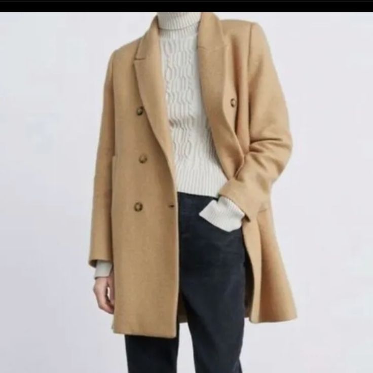 Camel Colored Coat With Buttons. Beige Pea Coat With Button Closure For Fall, Fall Beige Pea Coat With Button Closure, Beige Casual Pea Coat For Business, Fall Business Cream Outerwear, Beige Pea Coat With Double Button Closure For Fall, Beige Pea Coat With Double Button For Fall, Beige Button-up Pea Coat For Winter, Fall Cream Outerwear With Double-breasted Button, Cream Double-breasted Outerwear For Fall