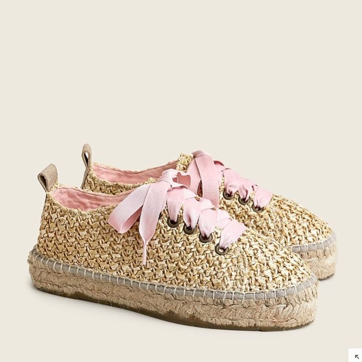 Per J.Crew: Part Sneaker, Part Espadrille... Say Hello To Our Favorite Footwear Hybrid Ready For Sunny Days Ahead. Comes With An Extra Pair Of Shoe Laces In Tan/Ivory Color. Raffia Upper. Jute/Rubber Sole. Item Ar513. Price Firm. Thanks Summer Beach Sneakers, Summer Sneakers For Beach With Flat Heel, Summer Beach Sneakers With Round Toe, Beach Sneakers With Rubber Sole And Flat Heel, Spring Lace-up Espadrilles, Pink Flat Heel Espadrilles With Woven Sole, Summer Sneakers With Rubber Sole And Closed Toe, Summer Sneakers With Textured Sole And Closed Toe, Casual Straw Espadrilles With Woven Sole