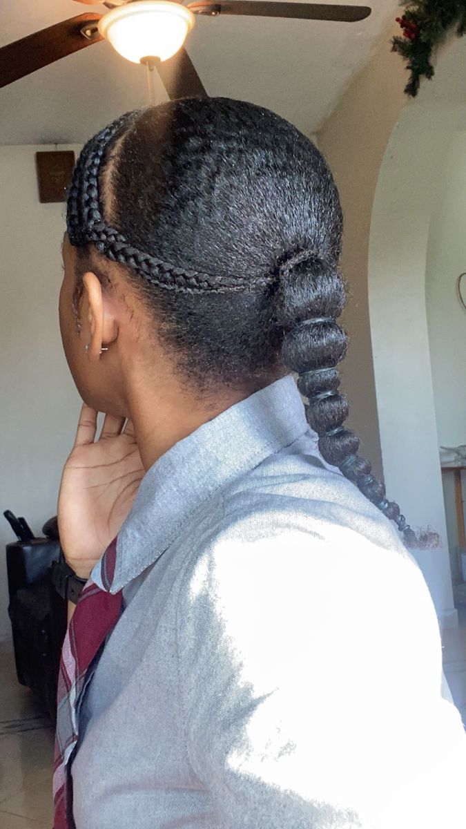 Natural Hair Bubble Hairstyle, Slick Back Ponytail On 4c Hair, Slick Back Bubble Braid Ponytail, Slicked Back Bubble Ponytail, Slick Back Hairstyles Natural Hair, Afro Bubble Ponytail, Slicked Back Ponytail, Bubble Ponytail, Birthday Hairstyles