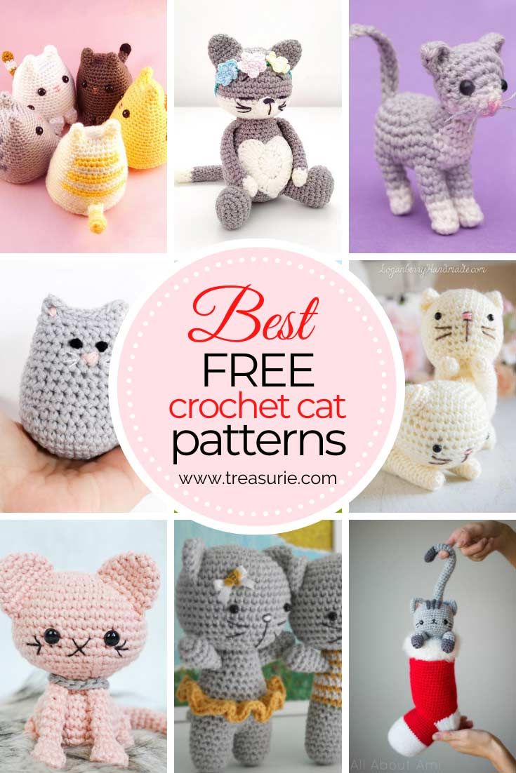 crochet cats are featured in this collage with the words best free crochet cat patterns