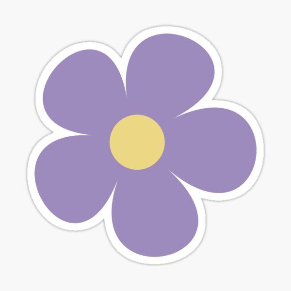 a purple flower sticker on a white background with yellow circle in the center and bottom