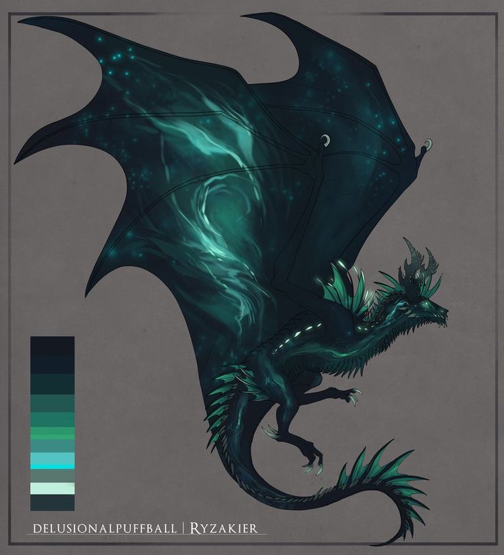 a green and black dragon on a gray background