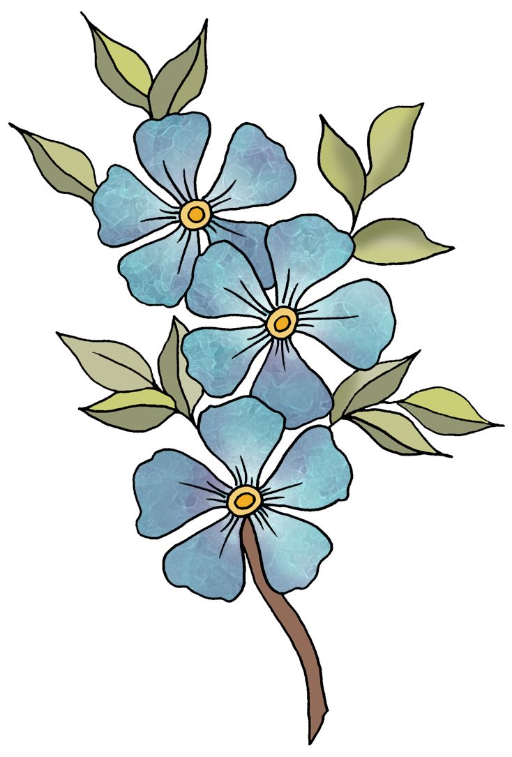 a blue flower with green leaves on it