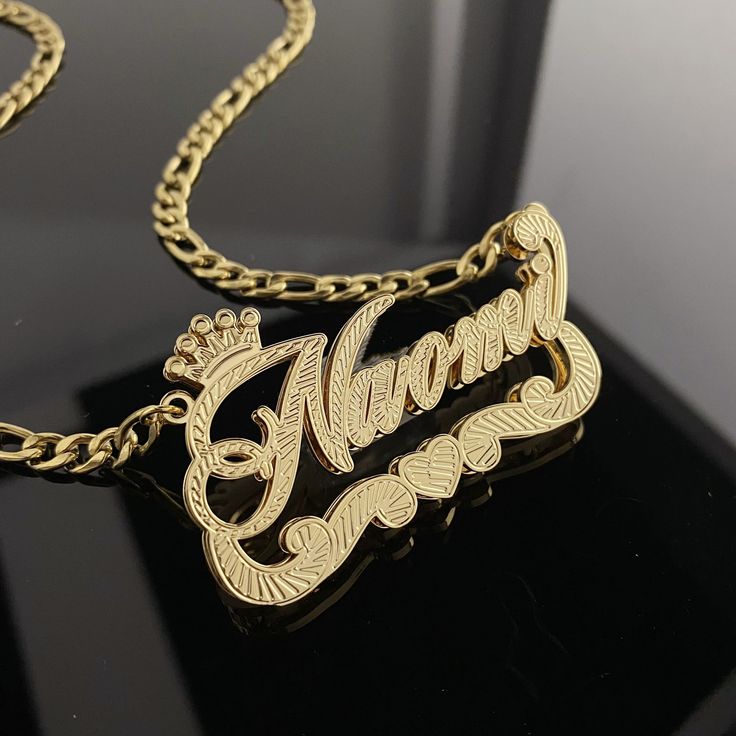 Double Plated Name Plate Necklace, Custom Nameplate Necklace, Personalized Necklace Women, 14K Gold Filled Nameplate Necklace, Gift for Her . . . . . . . . . . . . . . . . . . . . . . . . . . . . . . . . .  * Product Description ♡ :  Introducing our exquisite Double Plated Name Plate Necklace, a true reflection of personalized elegance and timeless beauty. This Custom Nameplate Necklace is the perfect accessory to celebrate individuality and make a heartfelt gift for the special woman in your li Gold-plated Necklaces For Birthday, Gold Plated Name Necklaces, Vintage Gold Jewelry For Birthday, Vintage Gold Necklace For Birthday, Custom Gold Plated Nameplate Necklace, Gold Necklace With Name On Round Pendant, Custom Yellow Gold Nameplate Necklace For Mother's Day, Gold-plated Jewelry For Birthday, Gold Plated Jewelry For Birthday