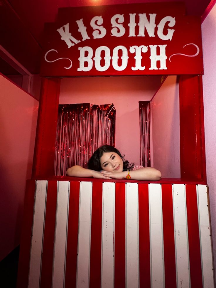 Kiss Booth Photography, Kissing Booth Decorations, Kissing Booth Party Ideas, Kissing Booth Wedding, Valentines Day Photobooth Ideas, Kissing Booth Decor, Diy Kissing Booth Photo Prop, Diy Kissing Booth Cardboard, Valentine’s Day Photobooth