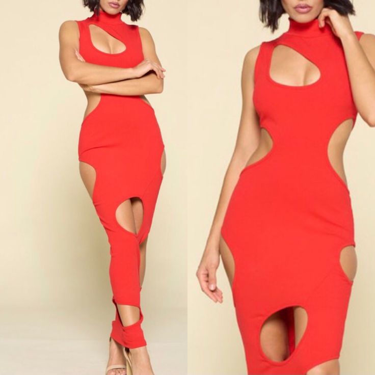 Sexy Red Cut Out Mock Neck Maxi Dress. 91% Rayon 9% Spandex Mock Neck Maxi Dress, Patterns For Sewing, Mock Neck Dress, Lady In Red, Mock Neck, Neck Dress, Colorful Dresses, Cut Out, Maxi Dress