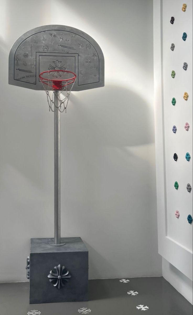 a basketball hoop in the corner of a room