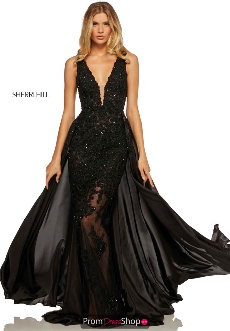 Black Gown Couture, Sherri Hill Prom Dress, Formal Clothes, Dress Couture, Sherri Hill Prom, Sherri Hill Prom Dresses, Satin Dress Long, Prom Dress Stores, Prom Dress Styles