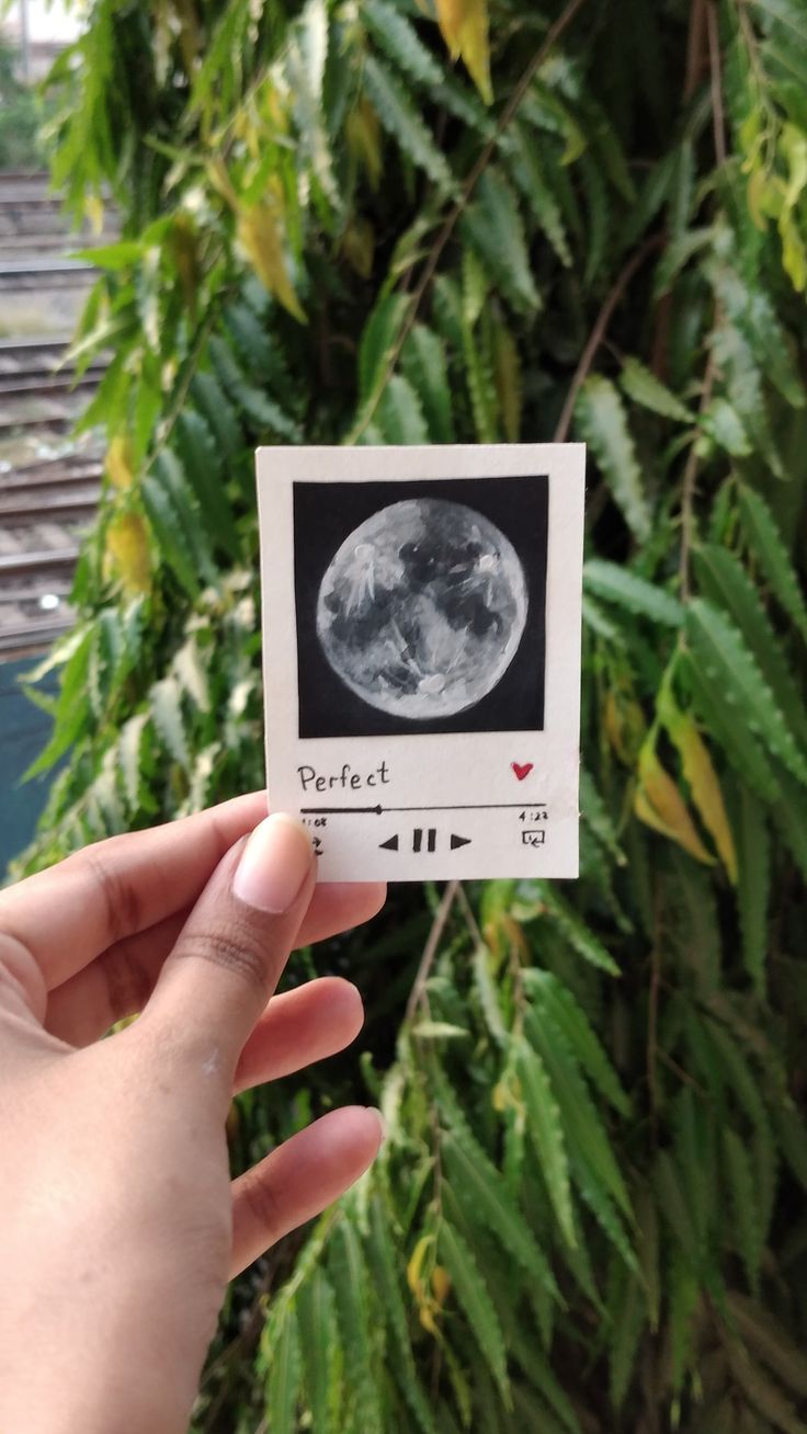 someone is holding up a polaroid with the image of the moon