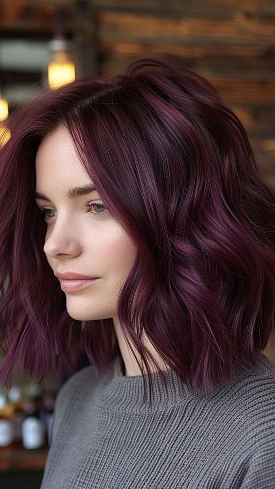 Purple Shade Hair Color, Copper Hair Colour Ideas, Colors To Add To Brown Hair, Purple Red Dark Hair, Purple Hair Fair Skin, Plum Coloured Hair, Dark Violet Red Hair Color, Deep Cherry Cola Hair, Dark Ruby Hair Color