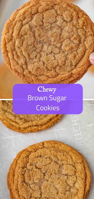 chewy brown sugar cookies are shown in three different pictures, one is on top of the other