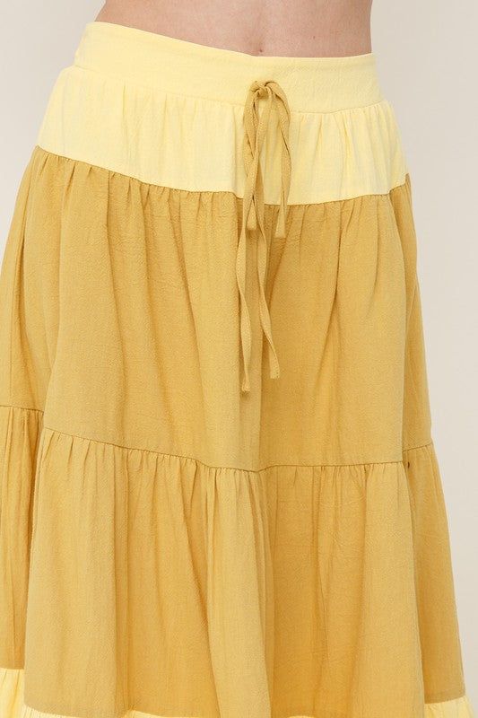 Cotton midi skirt. Tiered and in mustard tones Skirt Tiered, Tiered Midi Skirt, Cotton Midi Skirt, Mustard, Midi Skirt, Skirt