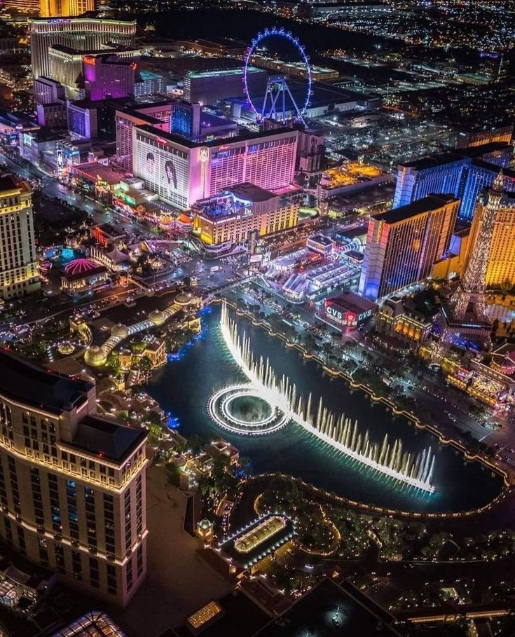 an aerial view of las vegas at night