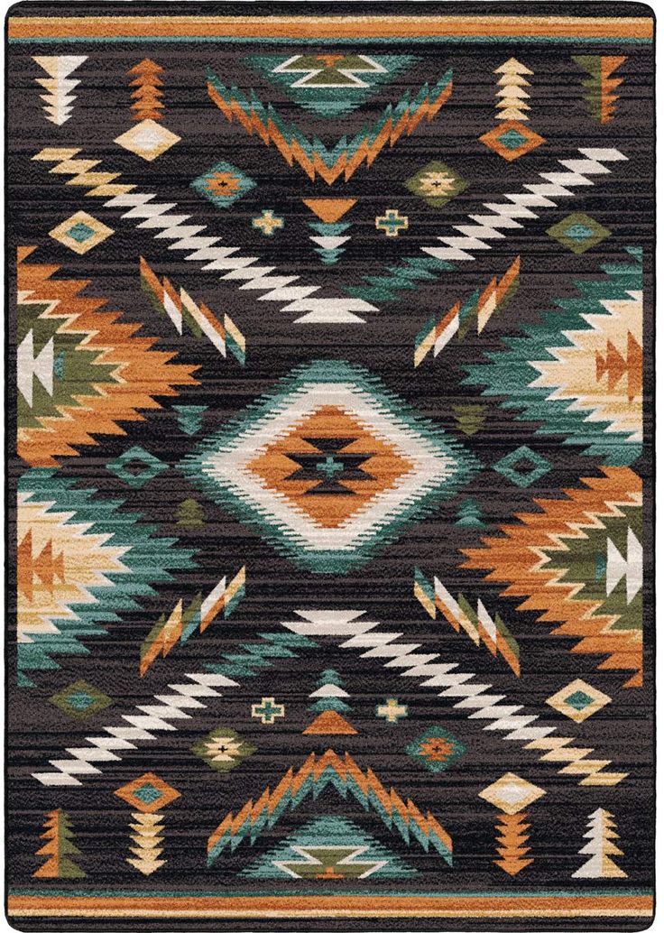 a multicolored rug with an abstract design on the front and back side,