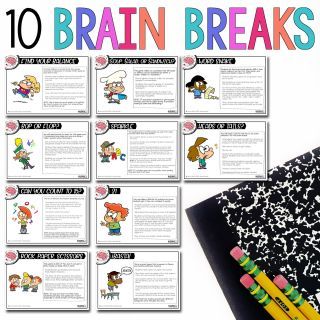 the top ten brain breaks worksheet is shown with pencils and crayons