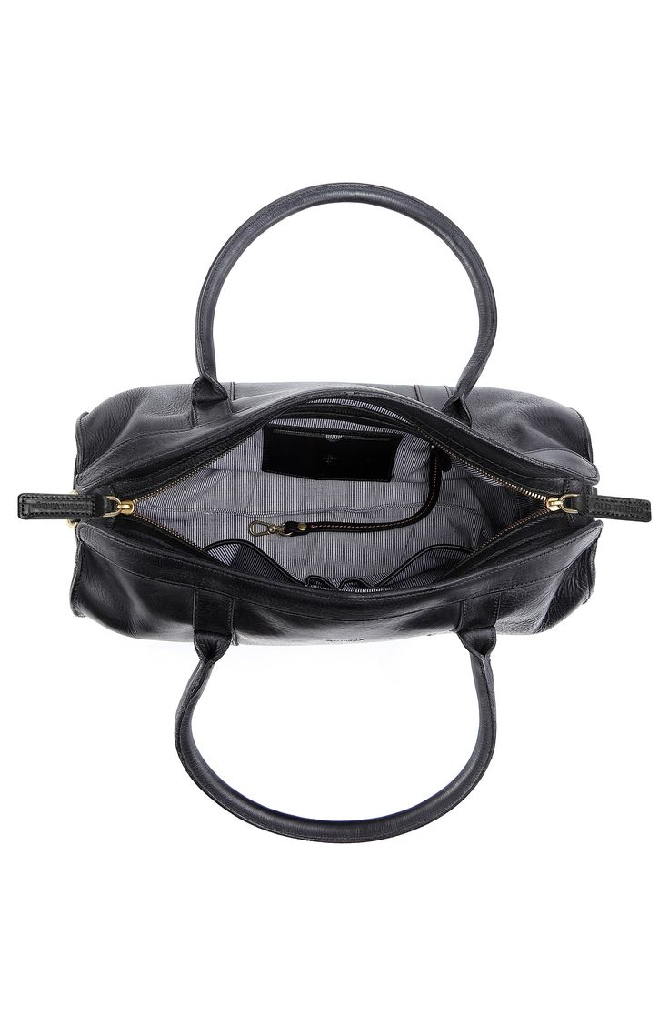 Convertible straps offer versatile carrying of this structured satchel bag that's shaped from buttery-soft leather. Interior zip pocket Lined Leather Imported Black Duffle Bag With Detachable Handle For On-the-go, Black Travel Bag With Detachable Handle For On-the-go, Everyday Travel Bag With Top Carry Handle, Black Travel Bag With Detachable Handle For Everyday Use, Duffle Bag With Detachable Double Handle, Travel Bag With Adjustable Strap And Top Handle, Top Handle Duffle Bag For Daily Use, Black Weekender Bag With Detachable Handle, Black Weekender Bag With Detachable Double Handle