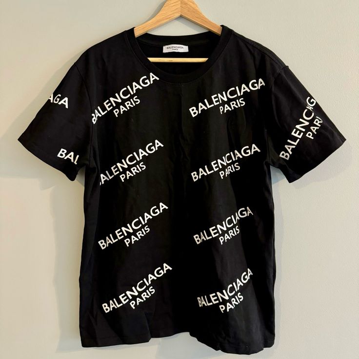 Balenciaga Paris Women’s T-Shirt, Size Xl. 100% Cotton. Never Worn! Summer Streetwear Tops With Signature Print, Summer Signature Print Tops For Streetwear, Short Sleeve Tops With Signature Print For Spring, Black Short Sleeve Tops With Signature Print, Black Casual Tops With Signature Print, Casual Black Tops With Signature Print, Casual Signature Print Tops For Streetwear, Black Monogram Print Crew Neck Top, Black Crew Neck Top With Monogram Print