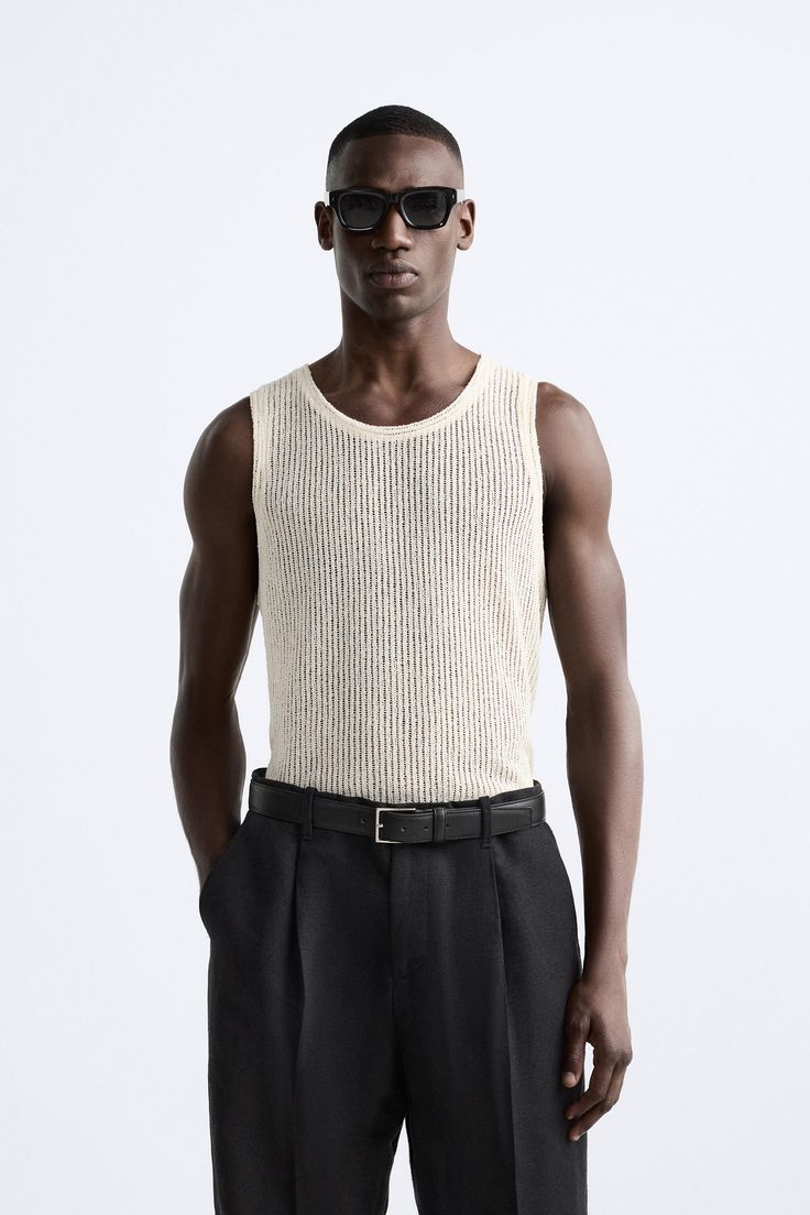 STRUCTURED POINTELLE SHIRT Fitted Shirt Men, Zara Men Outfits, Menswear 2024, Stylish Men Summer, Zara Men, Fitted Shirt, Men Summer, Zara Man, Sleeveless Sweater