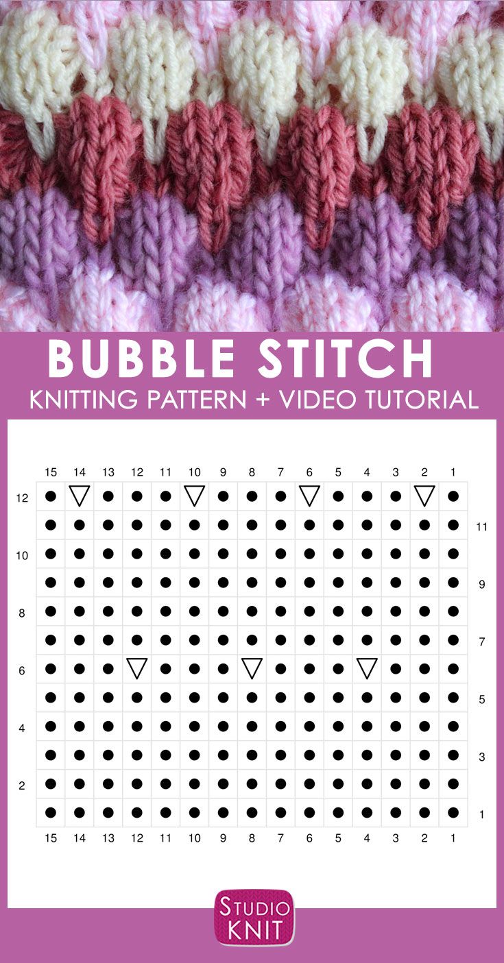 the bubble stitch knitting pattern is shown in pink and white