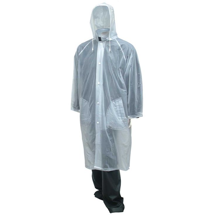 Protective Clothing | Rainwear | Tingley® C61210 Tuff-Enuff Coat, Clear, 48", Detachable Hood, 2XL | B1379151 - GlobalIndustrial.com Poncho Men, Clear Raincoat, Long Raincoat, Poncho Raincoat, Packable Rain Jacket, Raincoat Outfit, Rain Cape, Rain Suits, Mens Rain Jacket