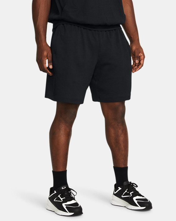 Soft double-knit fabric with ribbed texture, is super-lightweight & comfortable|Material wicks sweat & dries really fast|4-way stretch material moves better in every direction|Jacquard elastic waistband with engineered wordmark|Open hand pockets Under Armour Stretch Activewear Shorts, Under Armour Fitted Shorts With Built-in Liner, Functional Under Armour Bottoms With Built-in Shorts, Under Armour Moisture-wicking Short Activewear, Under Armour Sportswear With Built-in Shorts, Open Hands, Ribbed Shorts, Under Armour Men, Shoes Outlet