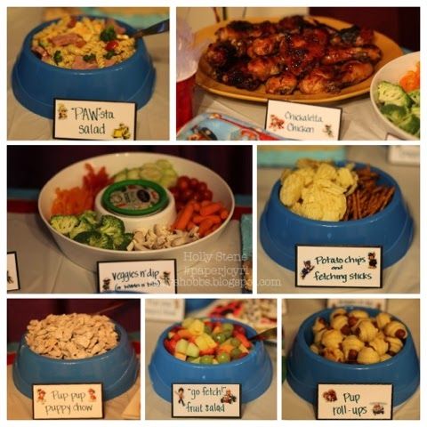 several pictures of different food items in bowls and on trays with name tags for each item