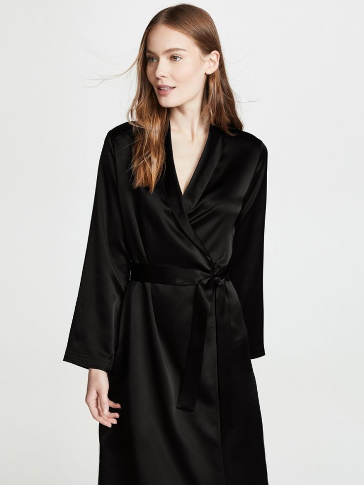 100% Silk Longue Robe, 22 Momme Fitted Long Sleeve Silk Robe, Long Sleeve Silk Robe For Home, Silk Black Robe, Black Robe Silk, Black Silk Long Sleeve Robe, Kimono Styles, Robe For Women, Silk Blanket, Silk Robes