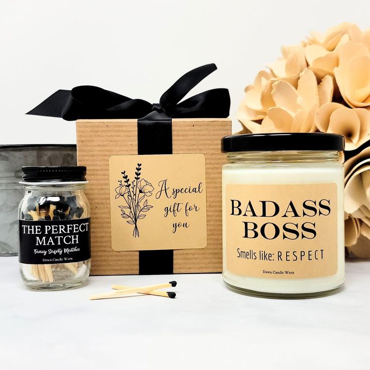 Our Badass Boss candle is the perfect gift for Boss' Day, Birthday, Christmas or just to let them know how appreciated they are. You get to choose the scent. 4OZ GIFT SET INCLUDES: 1- 4OZ MINI CANDLE 1- BOTTLE OF MATCHES 1- GIFT BOX 9OZ GIFT SET INCLUDES: 1 - 9OZ CANDLE 1- BOTTLE OF MATCHES 1- GIFT BOX 16OZ GIFT SET INCLUDES: 1- 16OZ CANDLE 1- BOTTLE OF MATCHES 1- GIFT BOX  VERY IMPORTANT If you order Candle Only - You will receive only the candle If you choose Candle and Box - You will receive the candle and gift box only If you choose Candle and Matches - You will receive the candle and matches only. In order to receive all 3 items, you need to order Gift Set in the size you wish from the MATERIAL drop down menu. Product Details: Candle Size: 4oz - Height 2.75" - Width 2.35" 9oz - Height Boss Candle, Supervisor Gifts, Boss Birthday Gift, Boss Day, Boss Birthday, Apple Maple, Gift For Boss, Mini Mason Jars, Mini Candle