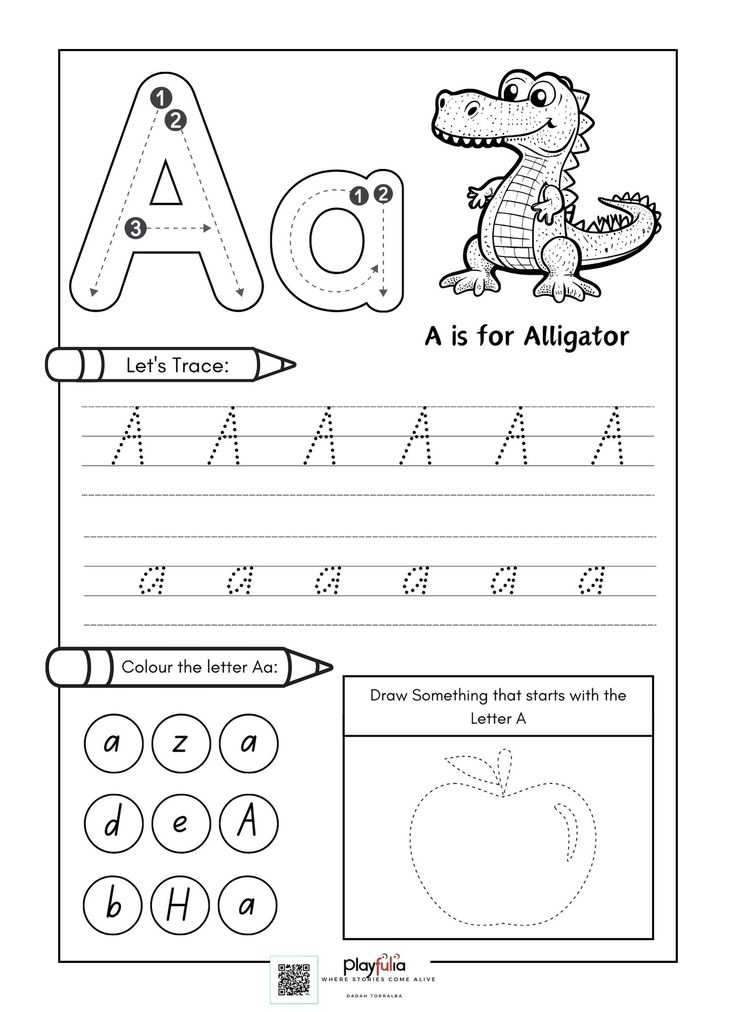 the worksheet for letter a is for alligator with an apple and letters on it