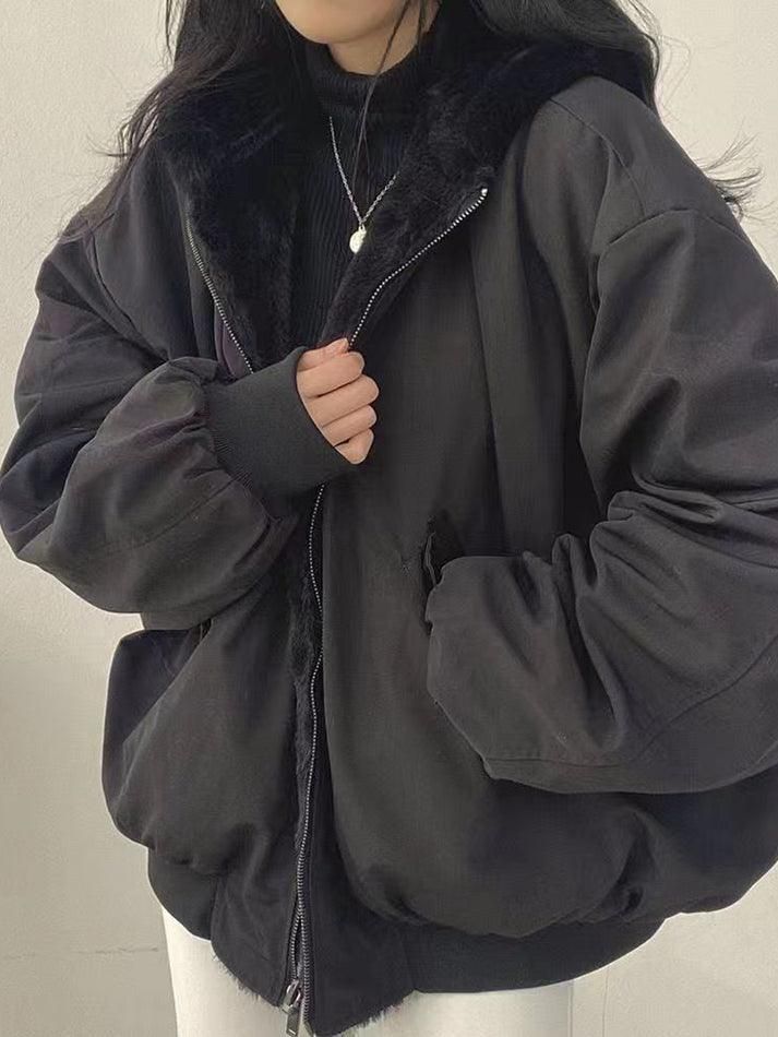 Fleece Jacket Reversible Oversize Fleece Hooded Jacket - AnotherChill Oversized Hooded Coat, Cute Coats, Parka Women, Korean Fashion Casual, Winter Outfits Men, Cotton Coat, Moda Vintage, Solid Clothes, 가을 패션