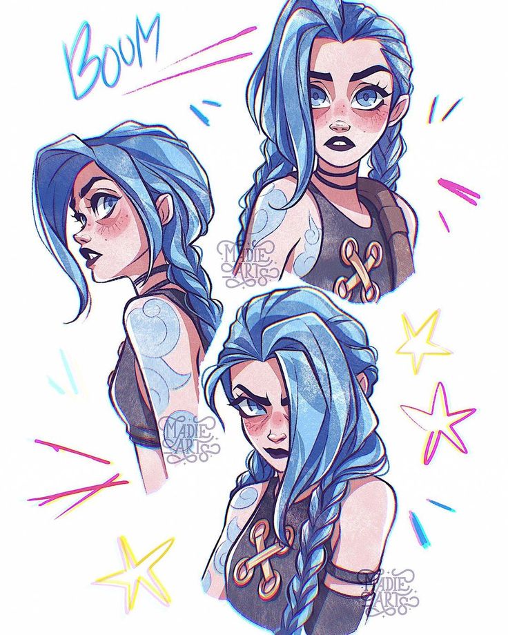 three different pictures of a woman with blue hair and piercings on her chest, wearing black