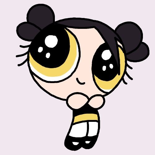 a cartoon girl with big eyes and black hair