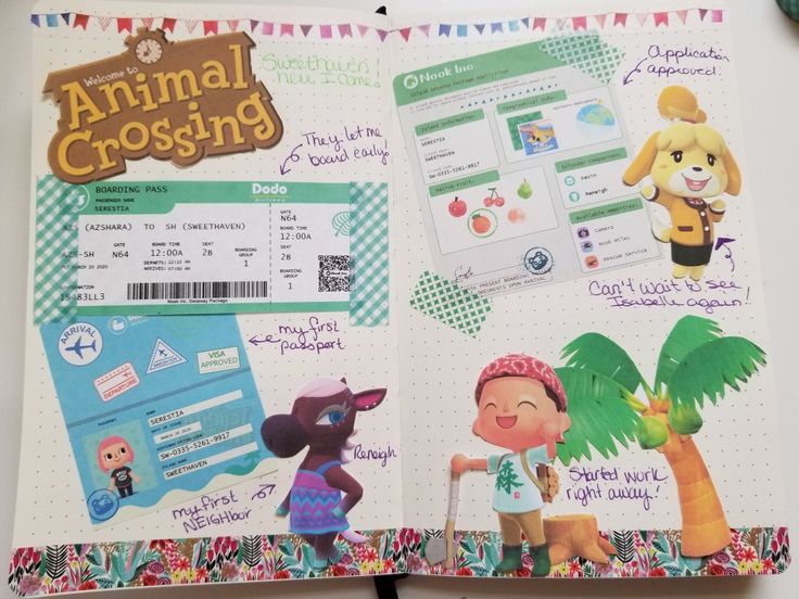 an animal crossing book is open to show the pages and information for each child's activity