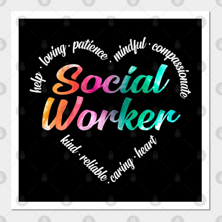 the word social worker written in different colors on a black background with a white frame