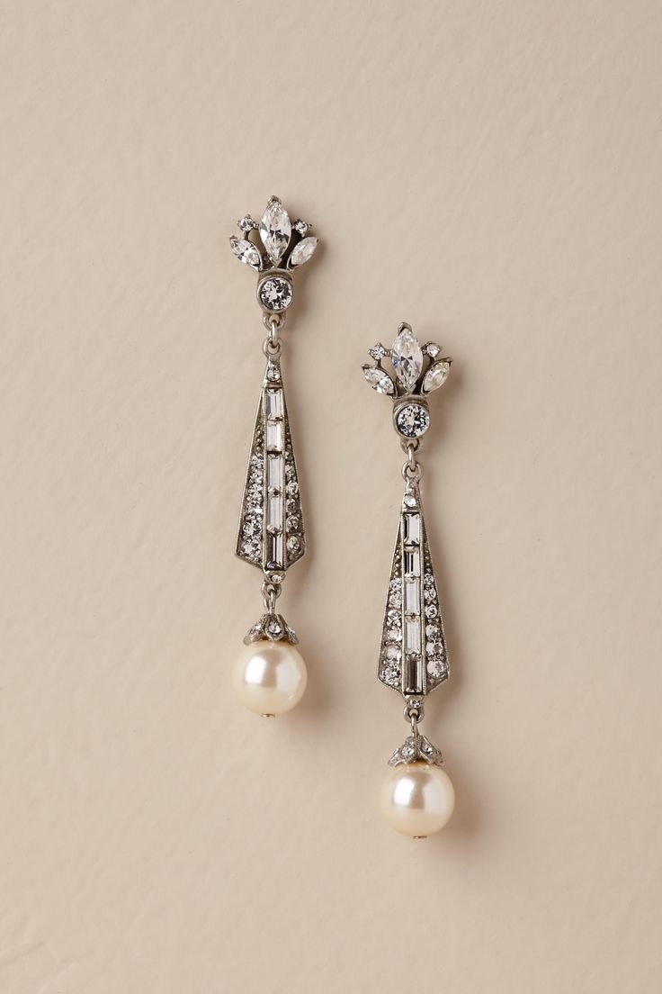 BHLDN's Ben-Amun Spire Earrings in Pearl Formal Silver Pearl Drop Earrings, Classic Silver Pearl Earrings For Wedding, Silver Classic Pearl Earrings For Wedding, Classic Jeweled Jewelry For Formal Occasions, Exquisite Silver Pearl Earrings For Anniversary, Formal Silver Pearl Bridal Earrings, Silver Jeweled Jewelry For Anniversary, Nickel Free Silver Bridal Earrings For Anniversary, Formal Silver Jeweled Jewelry