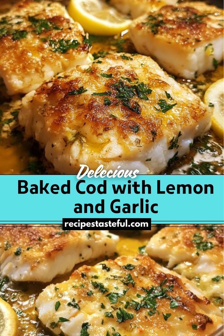 baked chicken with lemon and garlic in a skillet