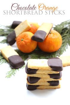 chocolate orange shortbread sticks stacked on top of each other