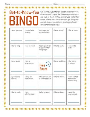 a printable game with the words, get - to - know - you bingo