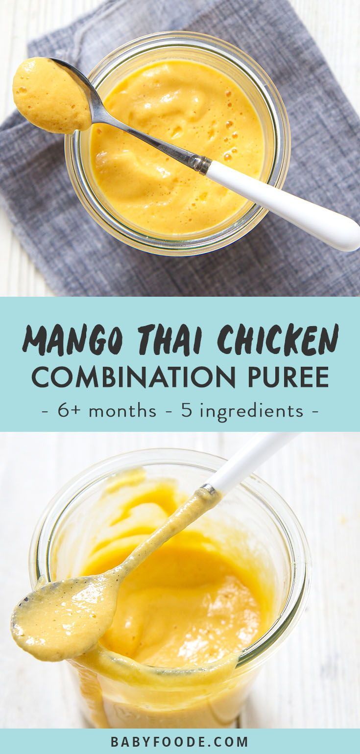 mango thai chicken combination puree in a glass jar with spoon