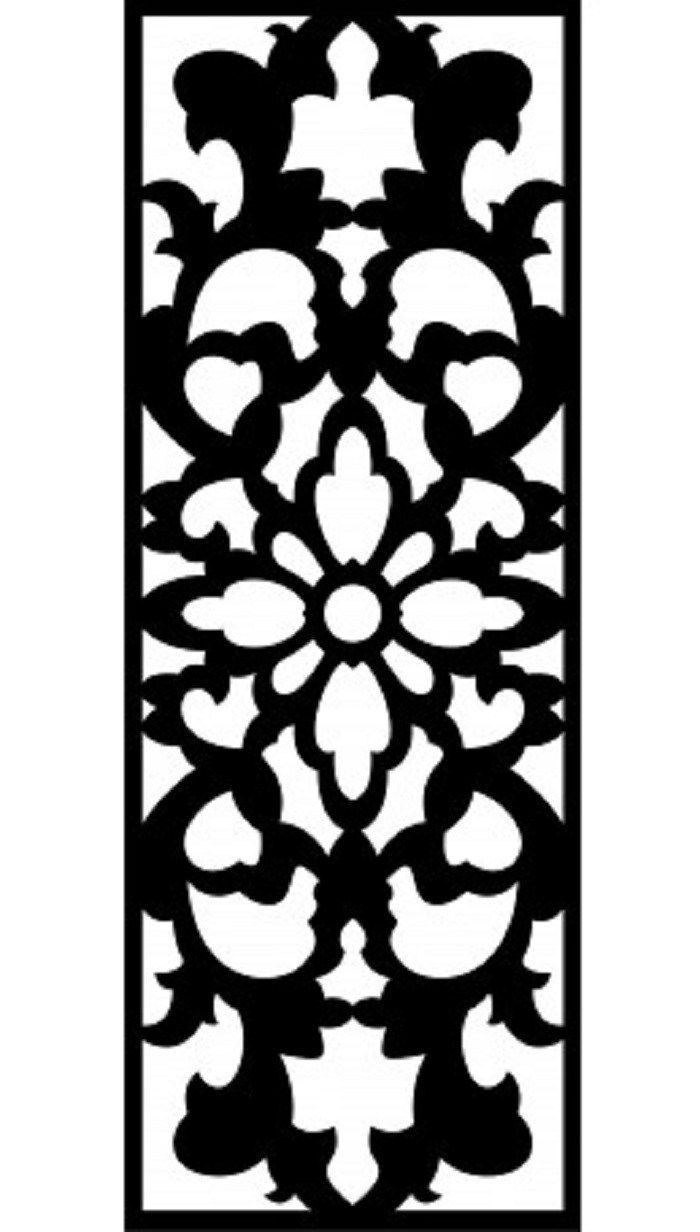 a decorative panel with an intricate design in black and white, on a white background