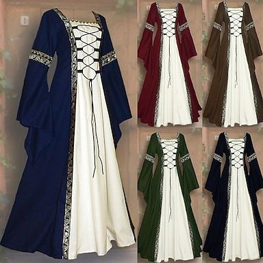 Vintage Dresses For Medieval Festivals, Halloween Historical Dresses, Bohemian Halloween Cosplay Dress, Bohemian Halloween Costume Dress, Vintage Dresses For Fantasy Events, Bohemian Style Medieval Dress For Costume Party, Medieval Style Dresses For Festivals, Vintage Summer Dress For Cosplay, Vintage Summer Dresses For Cosplay