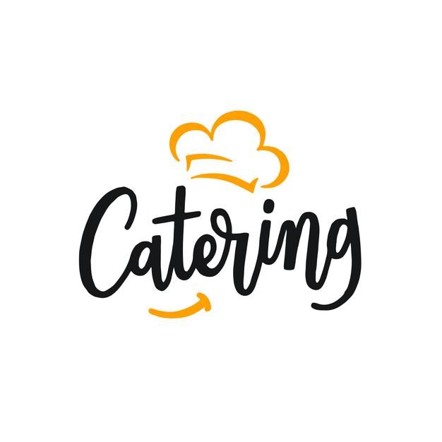 the word catering written in cursive font with a chef's hat on top