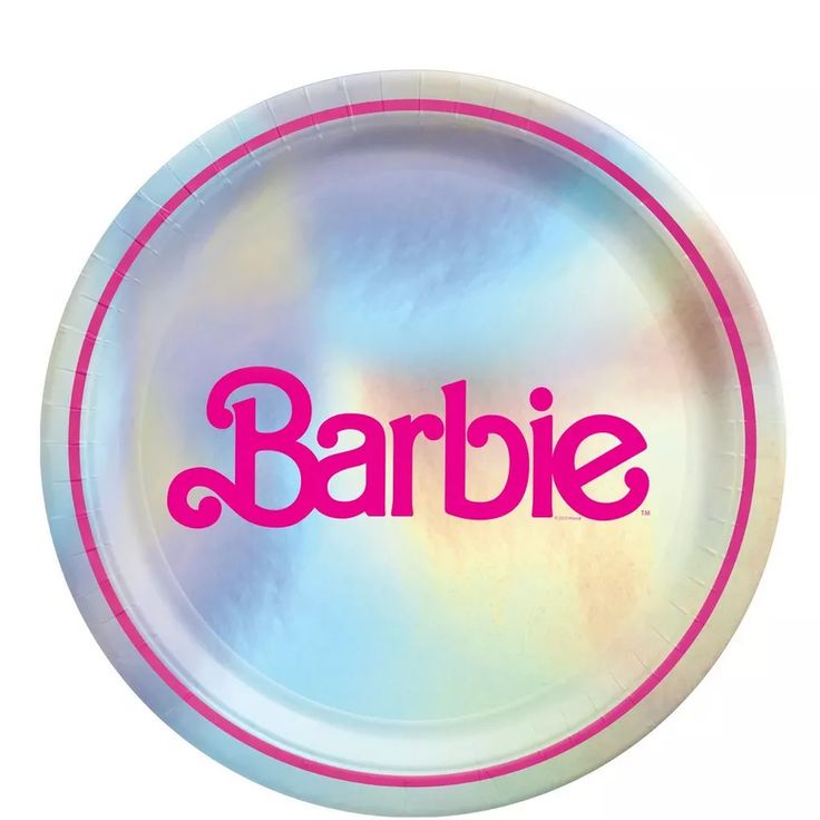 a paper plate with the word barbie on it