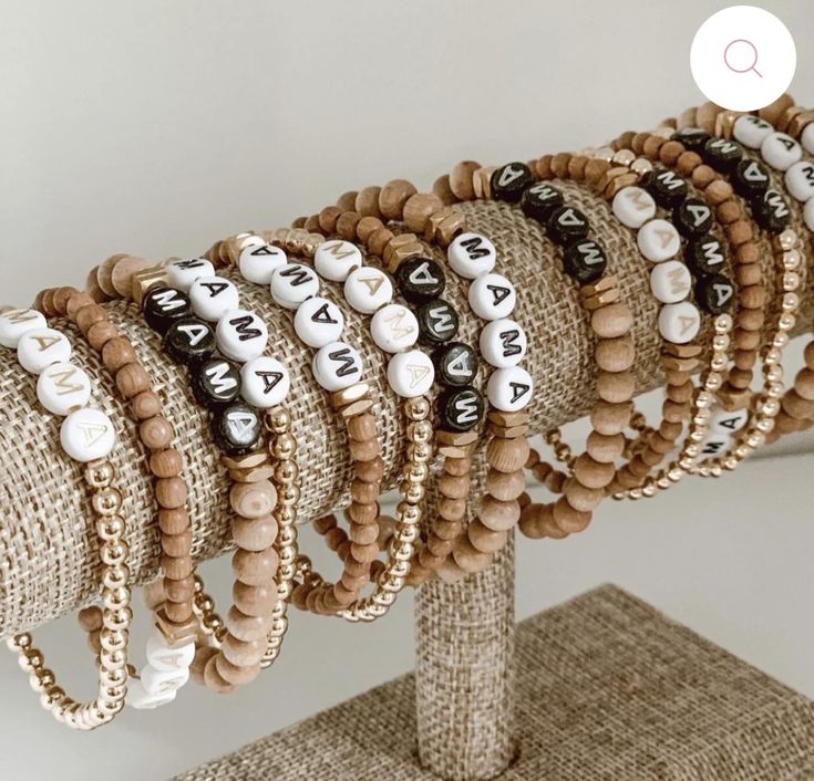 Bracelet Using Beads, Women Beaded Bracelets, Mama Bracelet Beads, Mothers Day Beaded Bracelets, Mama Clay Bead Bracelet, Trendy Bracelets 2023, Trending Bracelets 2023, Neutral Beaded Bracelets, Diy Bracelet Display