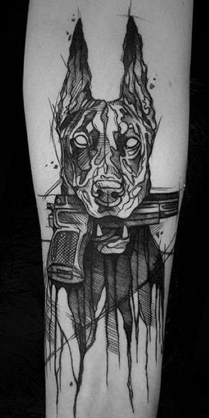 Pet Portrait Tattoos, Really Bad Tattoos, Doberman Tattoo, Hunter Tattoo, Tattoos For Dog Lovers, Circle Tattoos, Portrait Tattoos, Crazy Tattoos, Creepy Tattoos