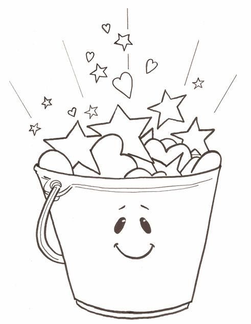 a bucket full of stars and hearts coloring page for kids to print out, color