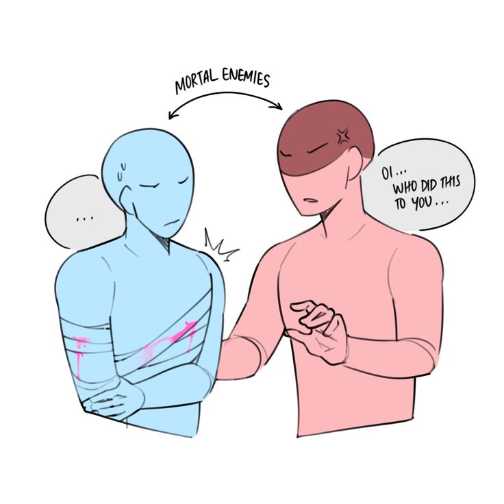 two people are talking to each other while one is holding his arm out and the other has