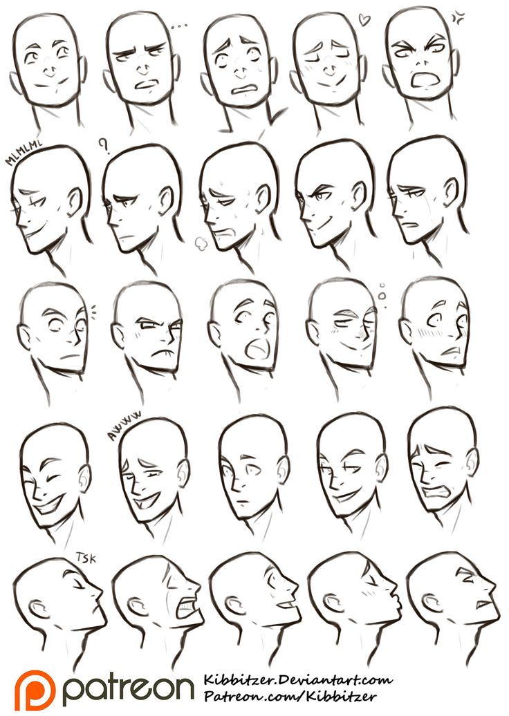 an animation character's head with different facial expressions